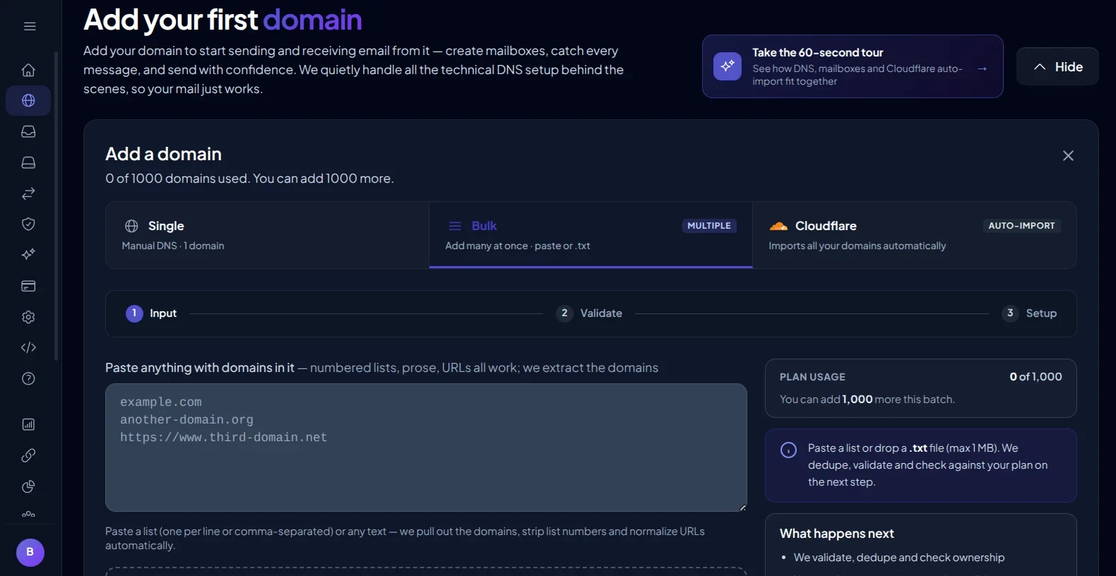 Add domains in bulk.