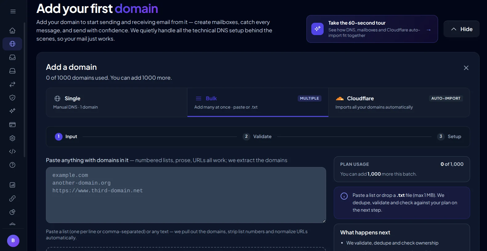 Add domains in bulk.