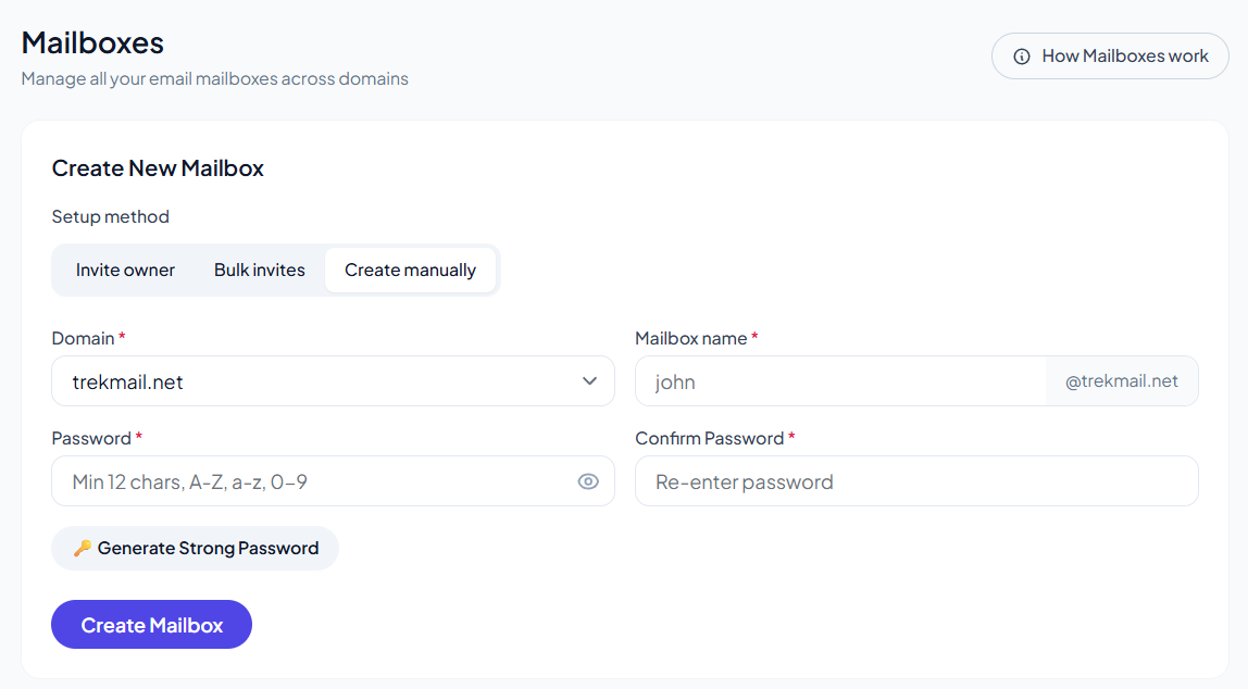 Single mailbox setup workflow