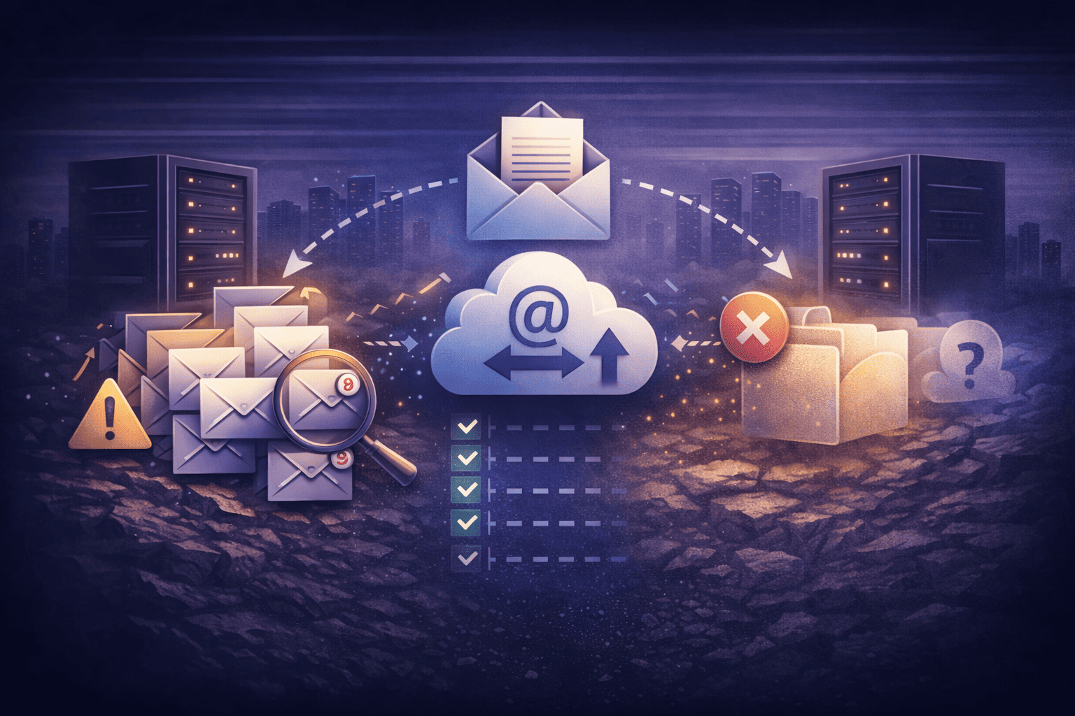 Comparison diagram showing email management platform versus mailbox management system for agencies