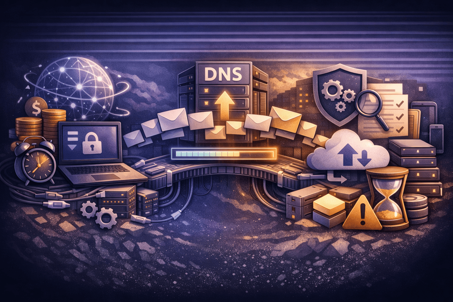 Diagram showing domain email forwarding flow with SRS and ARC authentication for deliverability