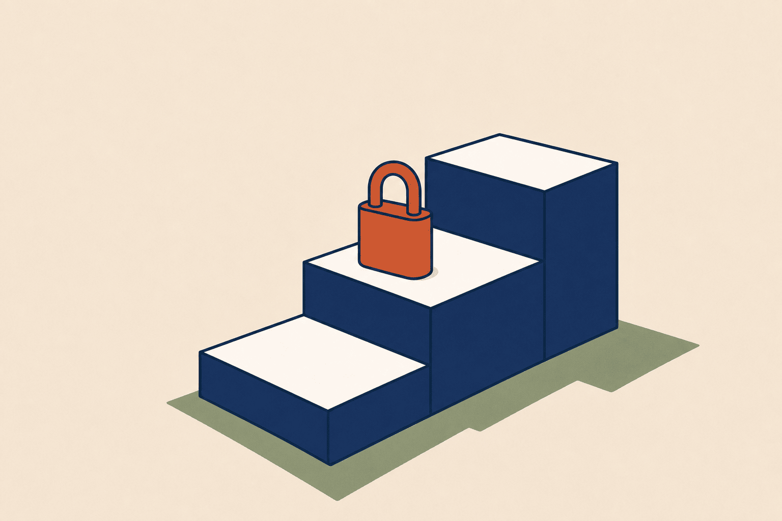 A padlock sitting on the upper step of a price list