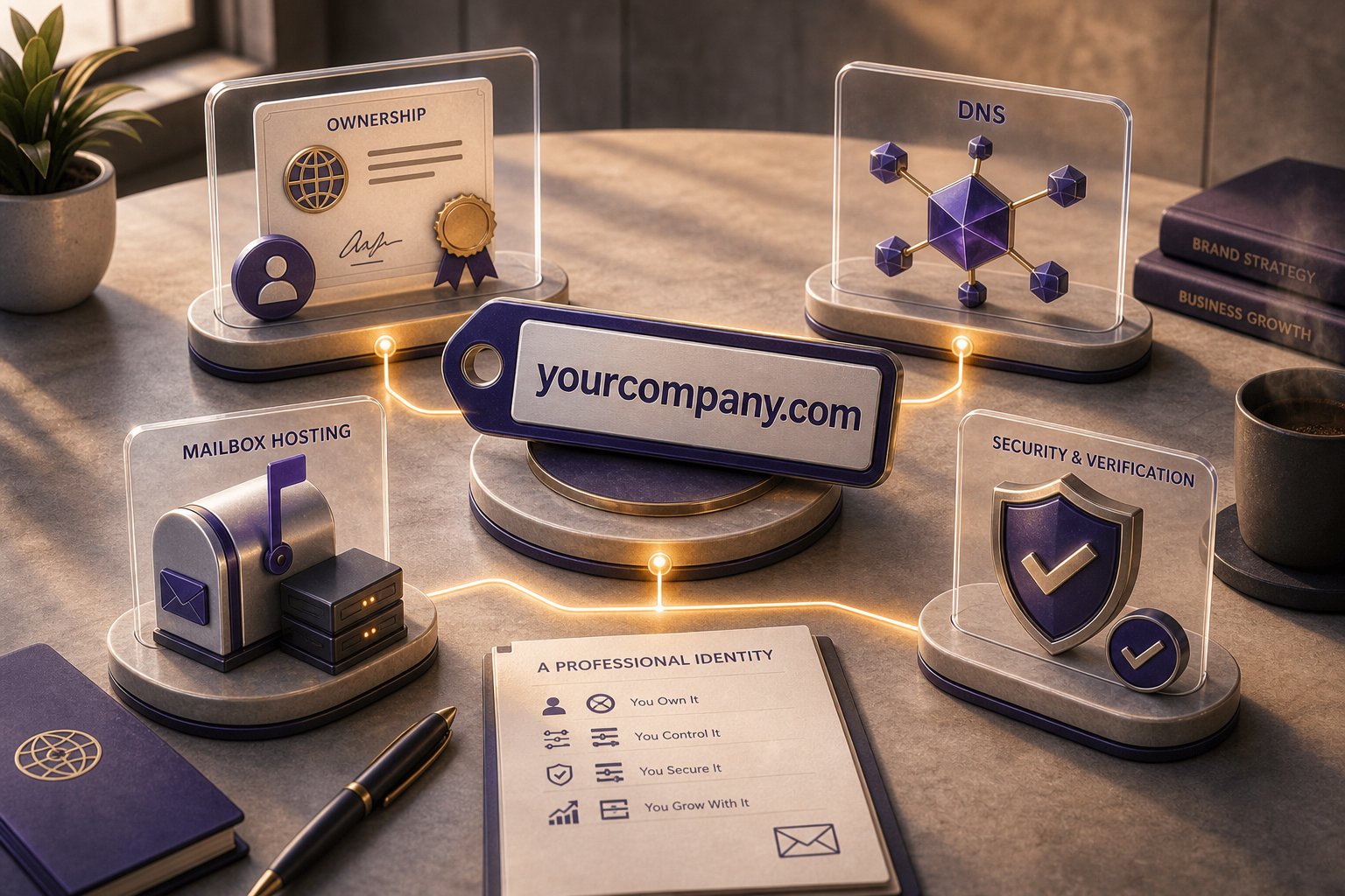 Email domain purchase layers for business setup