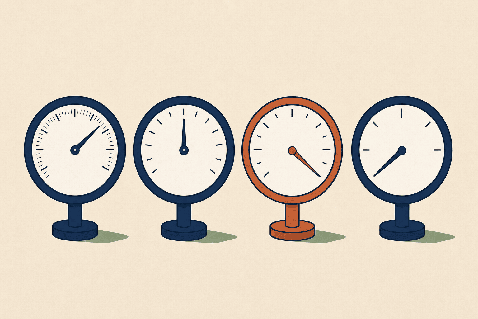 Four pricing meters side by side representing different flat-rate models