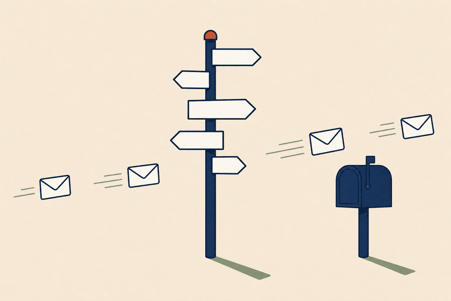 Mail being redirected along a path versus landing in a stored mailbox