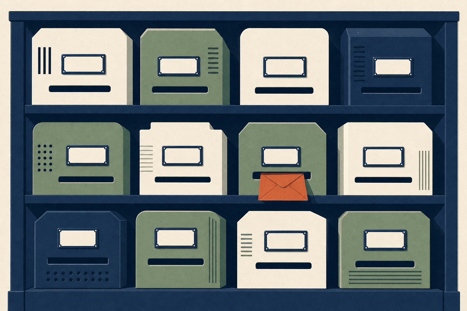 A rack of small machines each with its own labelled letter slot