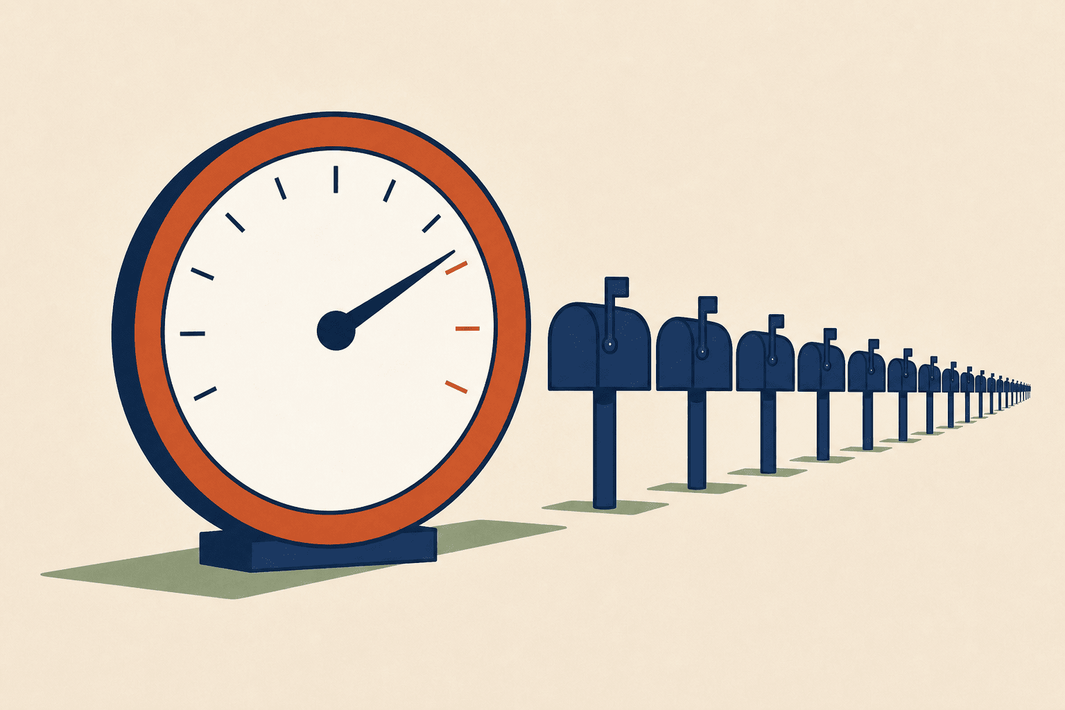 A storage gauge beside an uncounted row of mailboxes