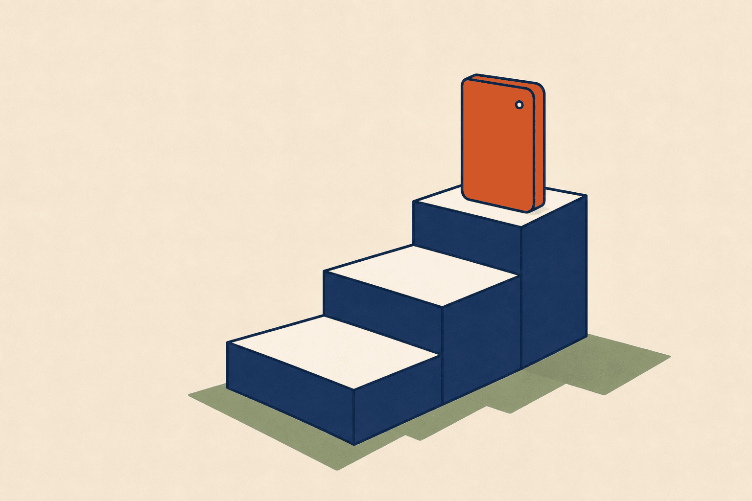 A tiered price list with a backup drive on the highest step