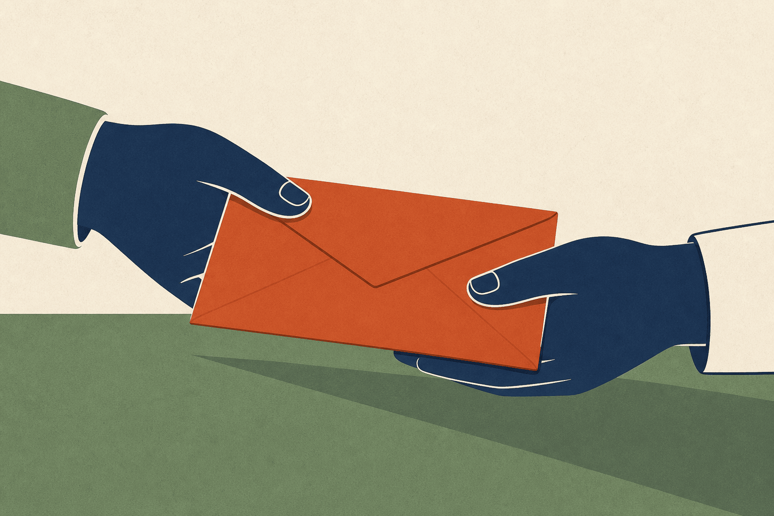 A sealed envelope being handed over unopened
