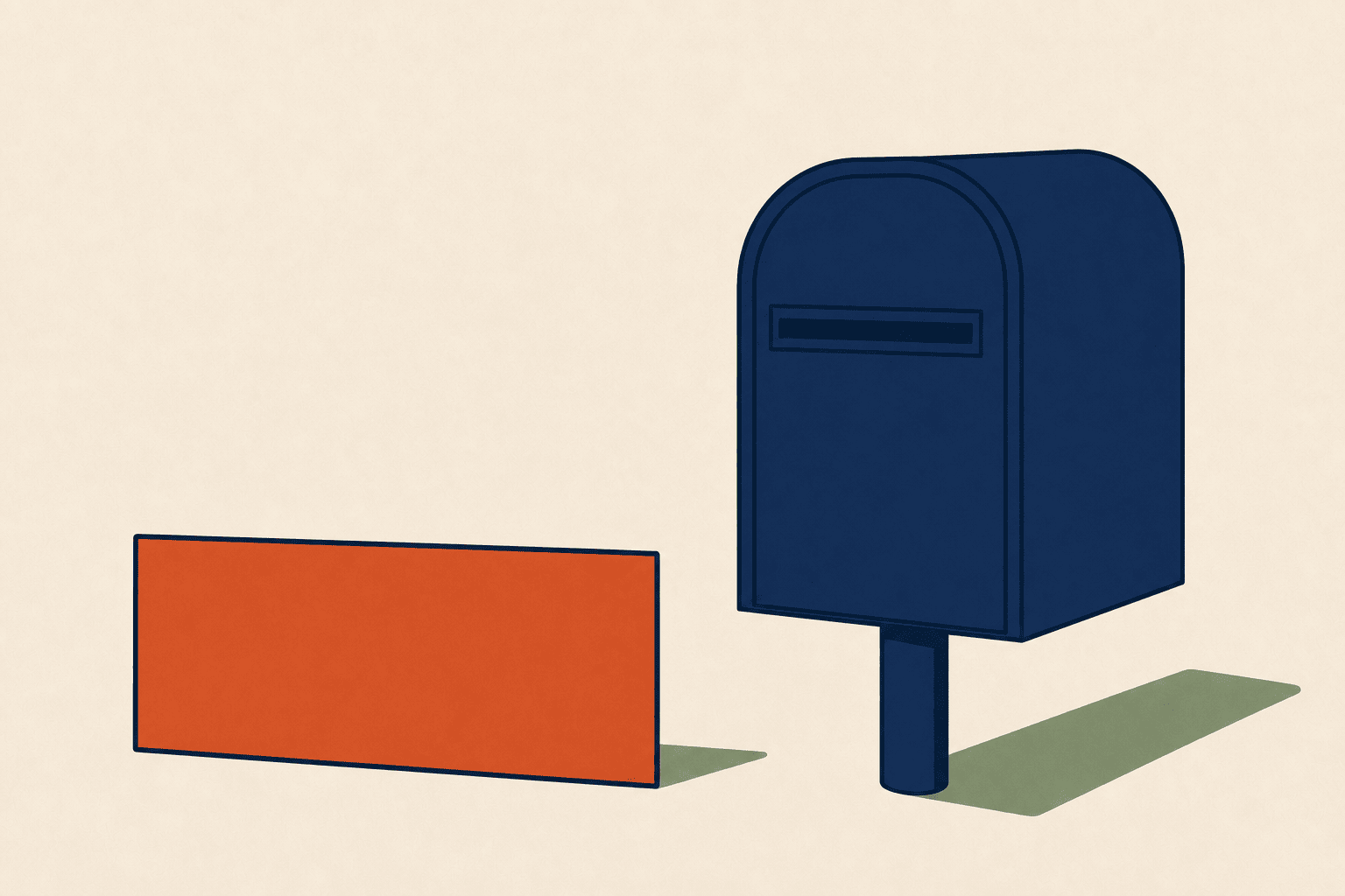 A domain name card set beside a mailbox that will not accept it