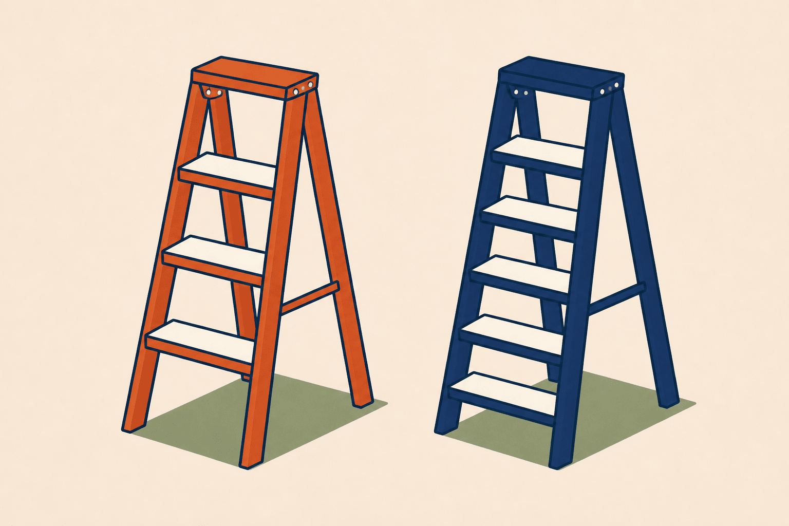 Two similar ladders of plan tiers standing side by side