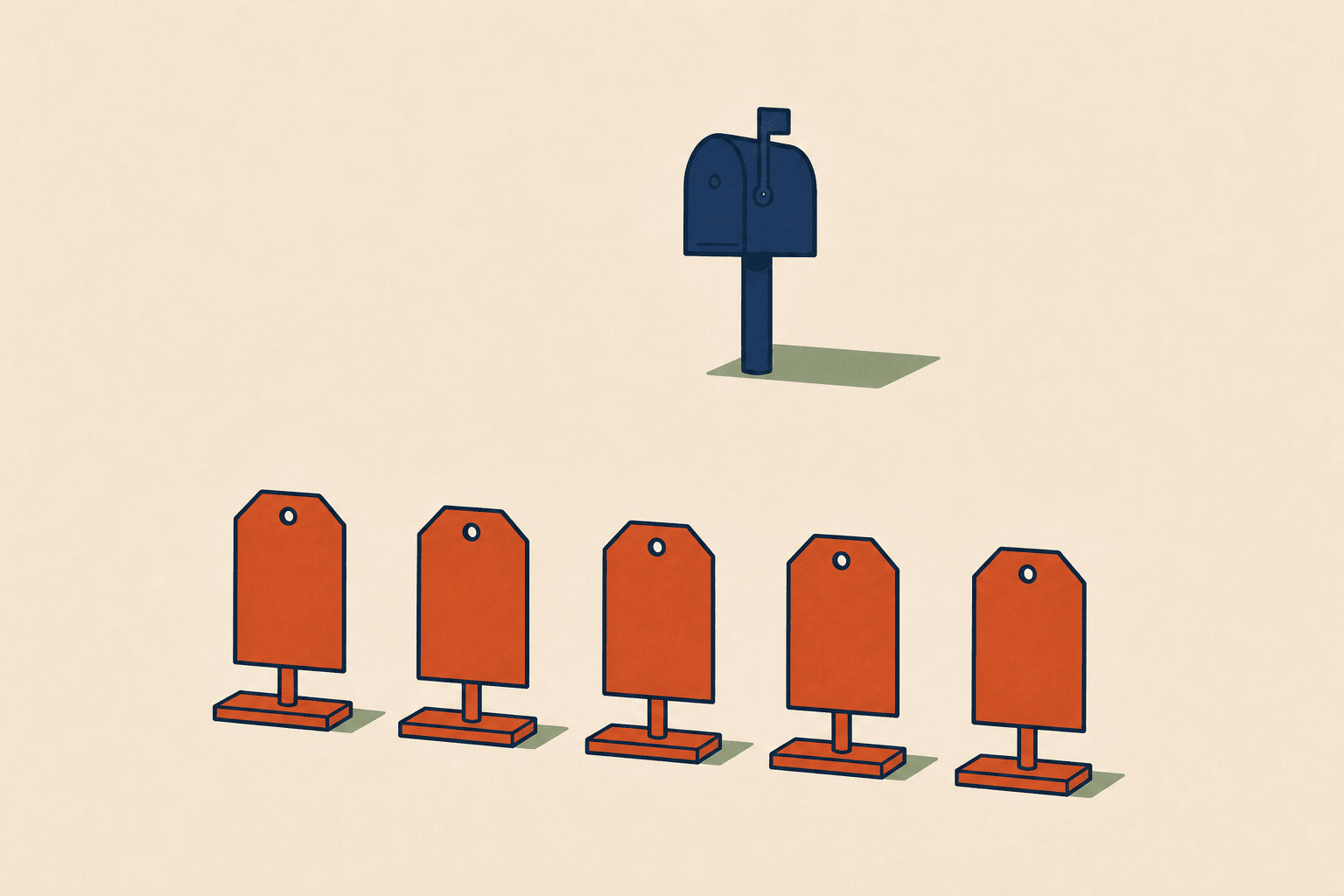 A row of alias tags standing in front of a separate mailbox