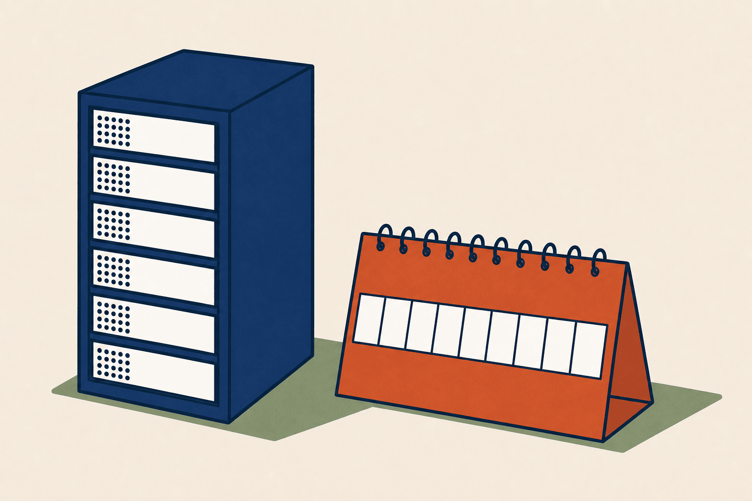A single well-built server beside a long maintenance rota