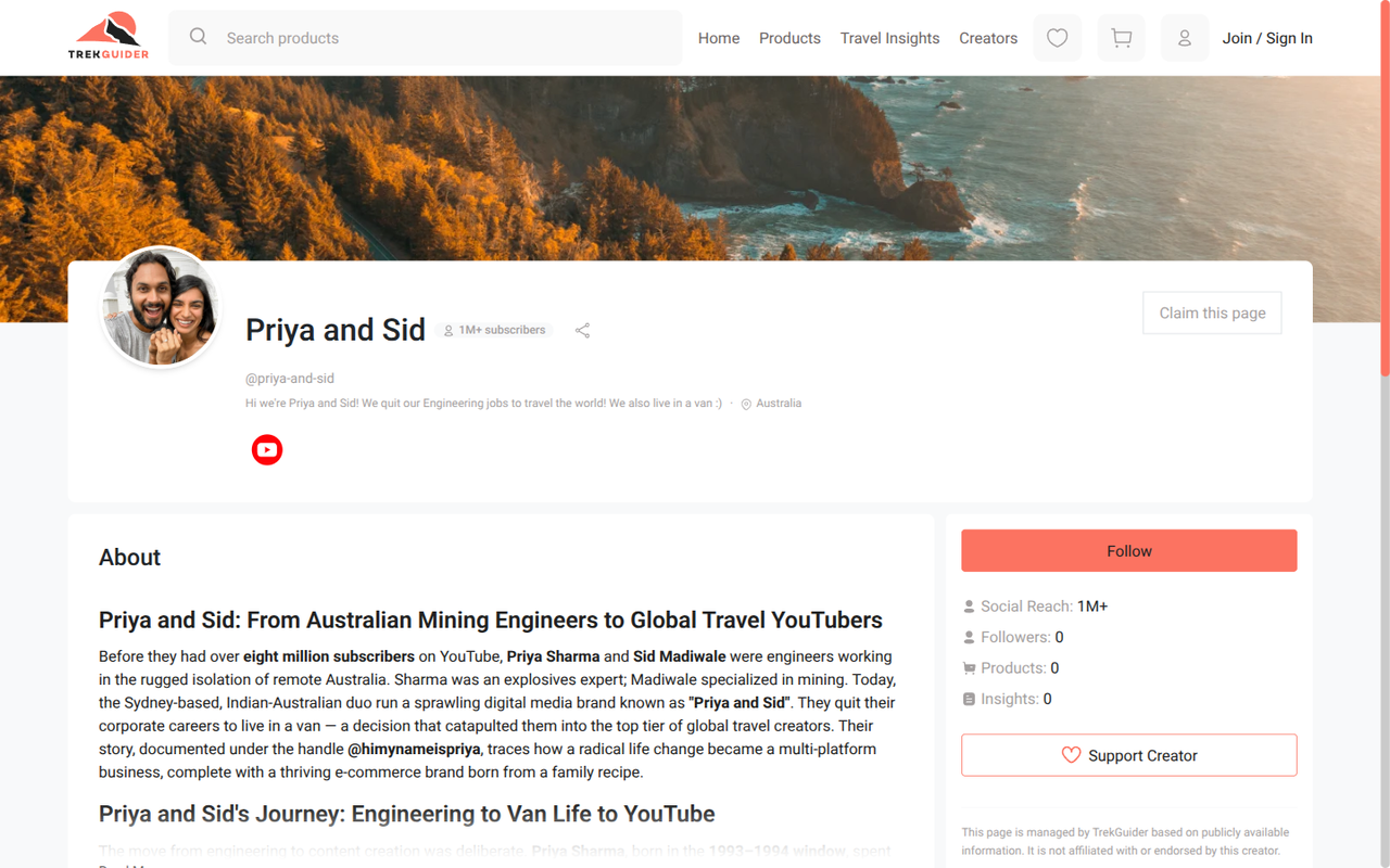 A creator page