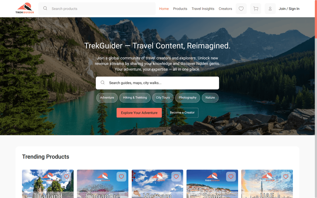 The TrekGuider home page