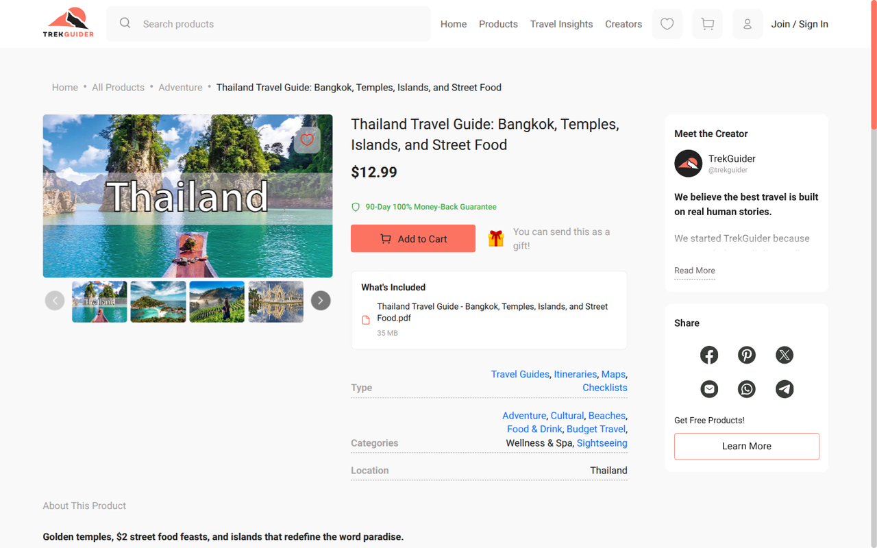 A product page on TrekGuider
